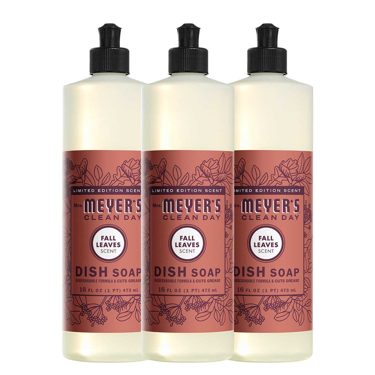 Mrs. Meyer's Fall Leaves Dish Soap 3-Count Bundle Gift-Ready