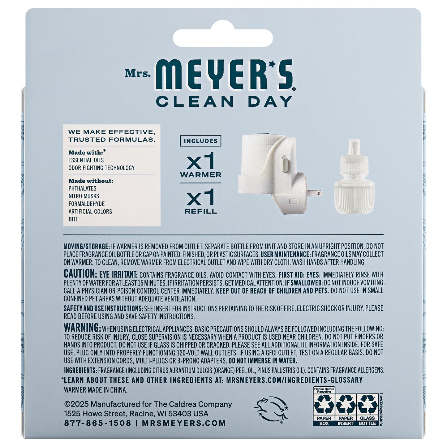 Mrs. Meyer's Snowdrop Plug-In Oil Warmer With Refill