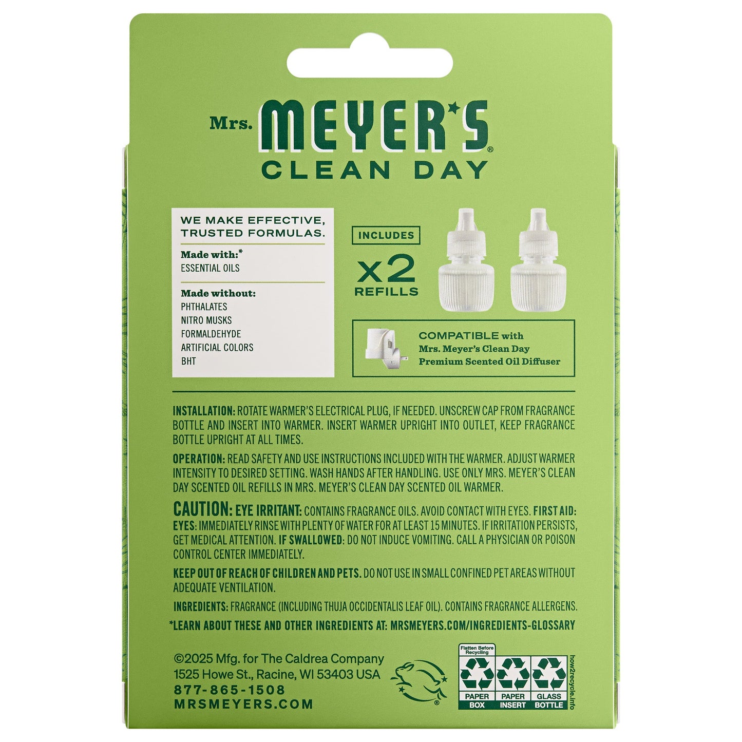Mrs. Meyer's Iowa Pine Plug-In Scented Oil Refill 2-Pack Home Essential
