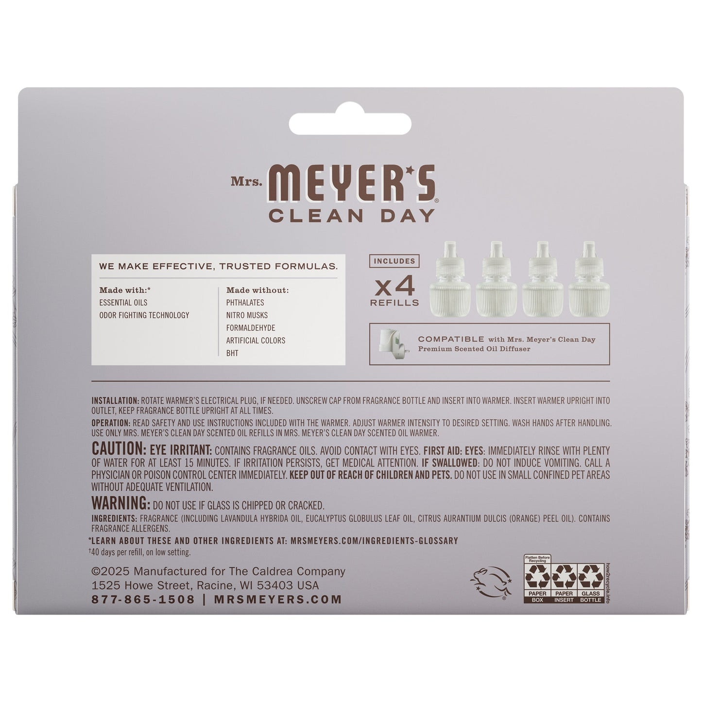 Mrs. Meyer's Lavender Plug-In Scented Oil Refill 4-Pack Home Essential