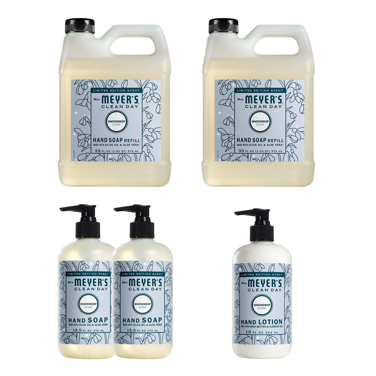 Mrs. Meyer's Snowdrop Hand Care Plus 5-Count Bundle Gift-Ready