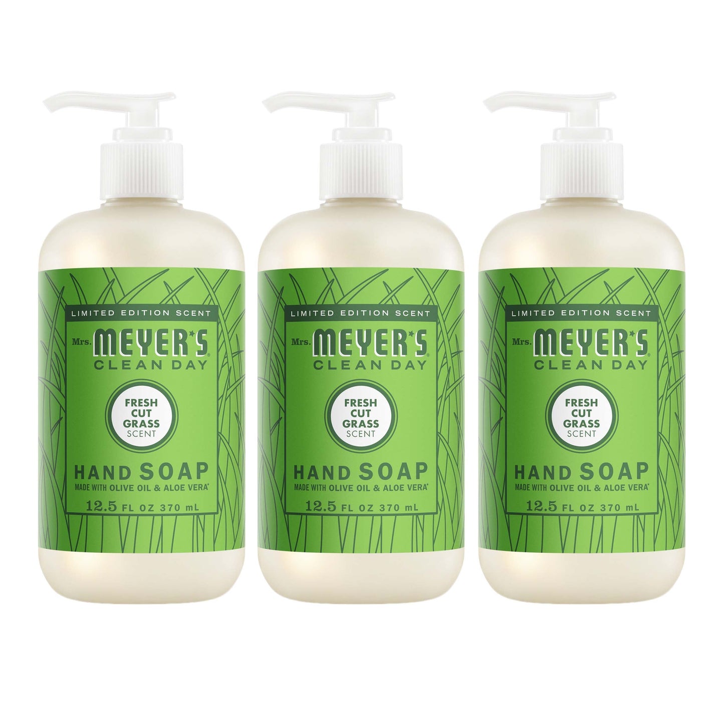 Mrs. Meyer's Fresh Cut Grass Liquid Hand Soap 3-Count Bundle Gift-Ready