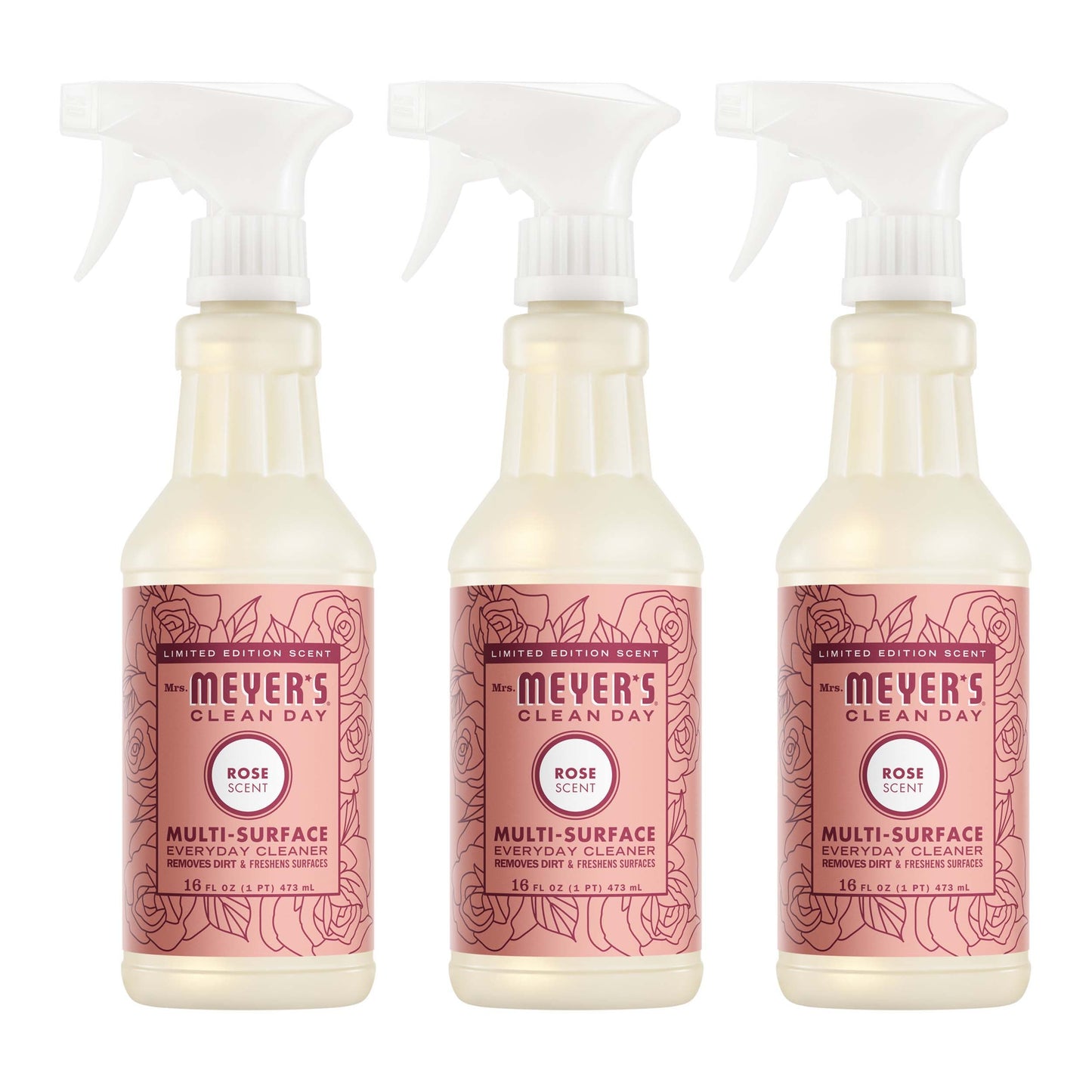 Mrs. Meyer's Rose Everyday Multi-Surface Cleaner 3-Count Bundle