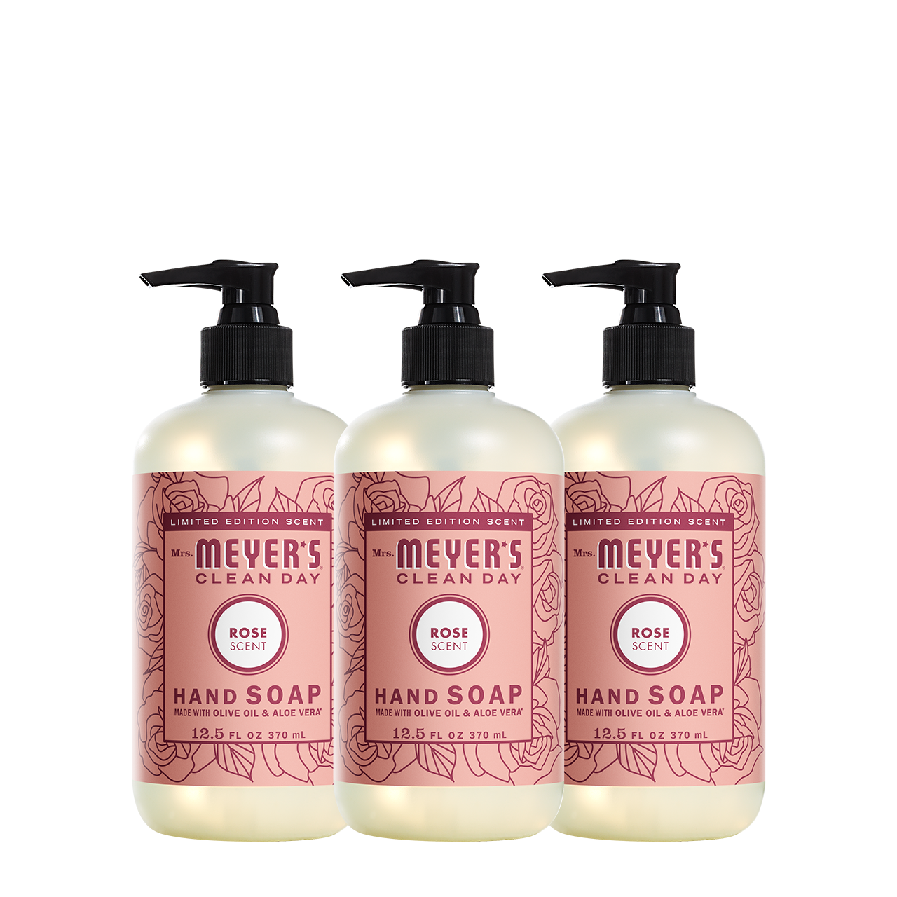 Mrs. Meyer's Rose Liquid Hand Soap 3-Count Bundle Gift-Ready