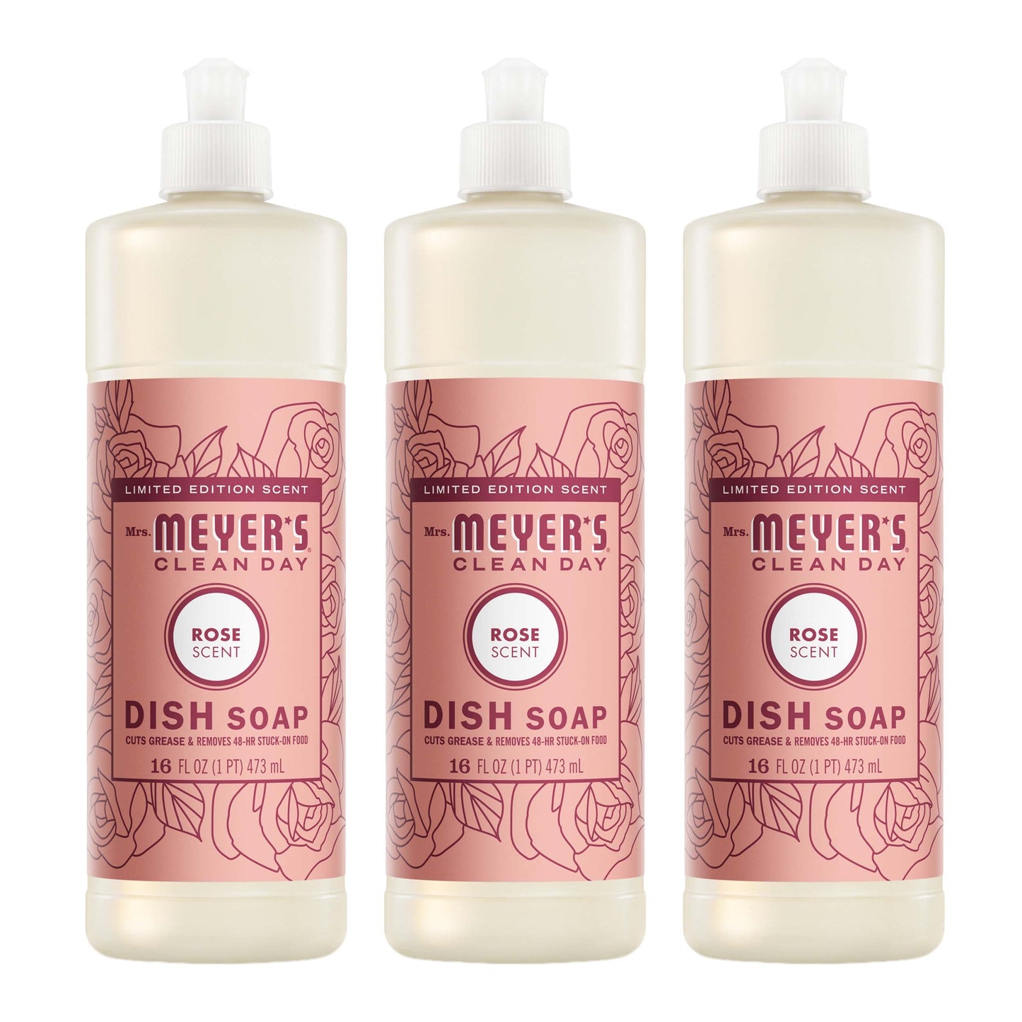 Mrs. Meyer's Rose Dish Soap 3-Count Bundle Gift-Ready
